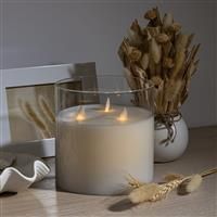 Atmosphera Battery Operated LED Wide Glass Candle, White