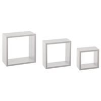 JJA Set of three wall decorative shelves CUBE S - natural oak, Colour:white
