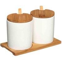 5Five Ceramic Spice Jars And Bamboo Lids Set