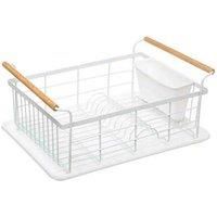 5Five Modern Dishrack With Bamboo Handle - White