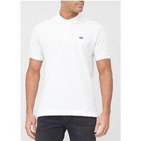 Lacoste Polo Shirt in White - classic two button in cotton pique, short sleeved