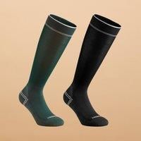 Adult Extra Thin Horse Riding Socks Twin-pack - Green/black