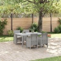 5 Piece Garden Dining Set with Cushions Light Grey Poly Rattan