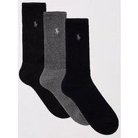 Polo Ralph Lauren Cotton Rich Socks, Pack of 3, One Size, Black/Charcoal/Navy