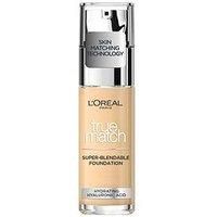 L'Oreal Paris True Match Liquid Foundation, Skincare Infused with Hyaluronic Acid, SPF 17, Available in 40 Shades, 3.5N Peach, 30 ml