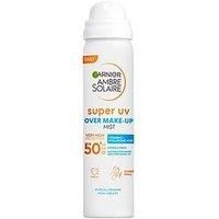Garnier Ambre Solaire Over Makeup Super UV Protection Mist SPF50+ 75 ml with Hyaluronic Acid and Vitamin E, light texture, invisible finish, non-greasy spray, protects & hydrates skin