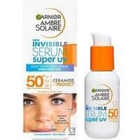 Garnier Ambre Solaire SPF 50+ Super UV Invisible Serum Moisturiser for Face, High Protection Against UVA & UVB, Sun Cream for all Skin Types, With Hyaluronic Acid, Vitamin E & Ceramides, 1 x 30ml