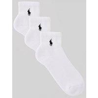 3 Pair White Plain Cotton Sports Quarter Socks Men's 6-11 Mens - Ralph Lauren