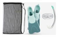 Kids' Snorkelling Fins Mask Snorkel Set Snk 500 -blue Grey Pastel Mint