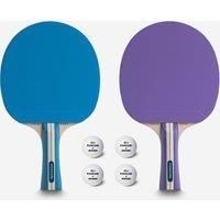 2 Table Tennis Bats & 4 Balls Ttr 130 4* Spin Ittf - Violet & Blue