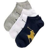 3 Pair Grey Multi Big Polo Pony Cotton Trainer Socks Men's 6-11 Mens - Ralph Lauren