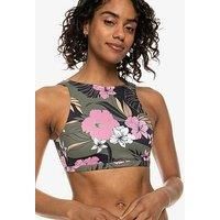 Roxy Women'S Roxy Pro The Pop Up Crop Top Bikini Top - Black Print