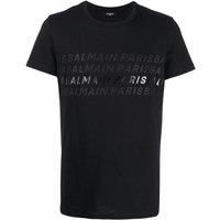 Balmain Men's Paris Rainbow Multi Logo Black T-Shirt | Size: 2XL