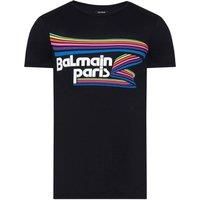 Balmain Men's Paris Rainbow Multi Logo Black T-Shirt | Size: XL