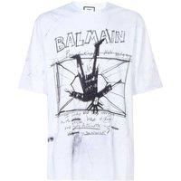 Balmain Men's Sketch Drawing Logo White T-Shirt | Size: Small
