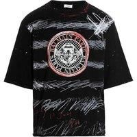 Balmain Men's Paris Graffiti Coin Logo Black T-Shirt | Size: Large
