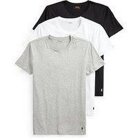 Mens 3 Pack Ralph Lauren Plain Cotton Stretch Crew Neck T-shirts Black / Grey / White Extra Large
