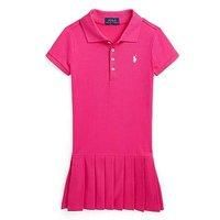 Ralph Lauren Girls Polo Dress - Bright Pink W/ White