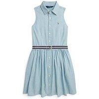 Polo Ralph Lauren Girls Sleeveless Belted Shirt Dress - Blue