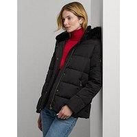 Lauren By Ralph Lauren Faux Fur Trim Puffer Jacket - Black