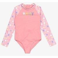 Roxy Girls Dot All-In-One Rashguard Swimsuit - Pink
