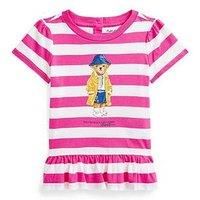 Polo Ralph Lauren Baby Girls Bear Stripe Peplum T-Shirt - White/Pink