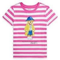 Polo Ralph Lauren Girls Stripe Bear Short Sleeve T-Shirt - White/Pink