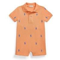 Polo Ralph Lauren Baby Boys All Over Pony Polo Shortall Romper - Orange