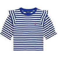 Polo Ralph Lauren Girls Stripe Frill Long Sleeve T-Shirt - White/Blue