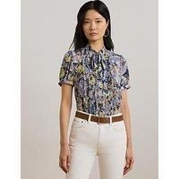 Lauren By Ralph Lauren Jalfred Short Sleeve Button Front Shirt - Blue