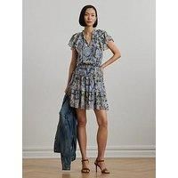 Lauren By Ralph Lauren Devany Short Sleeve Day Dress - Blue