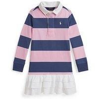 Polo Ralph Lauren Girls Stripe Long Sleeve Ruffle Hem Rugby Dress - Multi