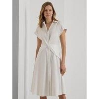 Lauren By Ralph Lauren Cian Twist Front Short Sleeve Shirt Dress - White