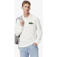 Lacoste Relaxed Fit Signature Large Croc Long Sleeve Polo Shirt - White
