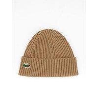 Lacoste Ribbed Knitted Beanie- Brown