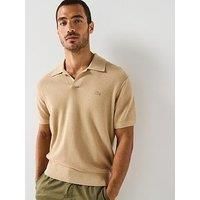 Lacoste Textured Buttonless Polo Collar Knitted Jumper- Beige
