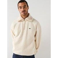 Lacoste 1/4 Zip High Neck Fleece Sweatshirt - Cream