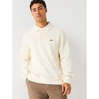 Lacoste Classic Fit Ribbed Polo Collar Crew Sweat- Cream