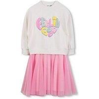 Billieblush Girls Sweat Top And Mesh Skirt Dress - Light Cream