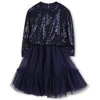 Billieblush Girls Sequin Top Mesh Skirt Dress - Navy