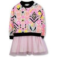 Billieblush Girls Print Sweat Top And Mesh Skirt Dress - Pink
