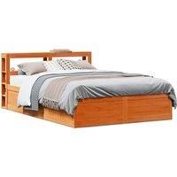 Bed Frame with Headboard Wax Brown 135x190 cm Double Solid Wood Pine