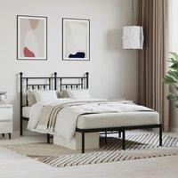 Metal Bed Frame with Headboard Black 135x190 cm Double