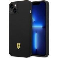 Ferrari Phone Case for iPhone 14 Plus in Black and Camera Outline, Liquid Silicone Smooth & Anti-Scratch Protective Case with Easy Snap-on, Shock Absorption & Signature Logo