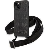 Karl Lagerfeld Monogram Solid Black Impact Case iPhone 14 Plus with Strap