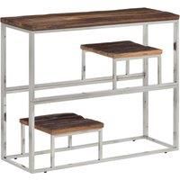 Console Table Silver Stainless Steel and Solid Wood Sleeper