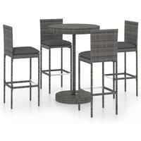 5 Piece Garden Bar Set with Cushions Poly Rattan Grey
