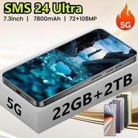 2025 SMS 24 Ultra Original Cheap Smartphone 7.3 Global Version 5G Dual Sim Cellphones 7800mAh Android 14 Mobile Cell Phones