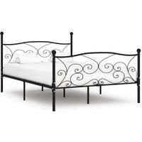 Bed Frame with Slatted Base Black Metal 160x200 cm