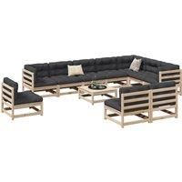 11 Piece Garden Sofa Set Solid Wood Pine
